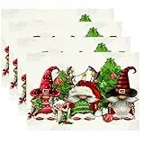 Platzset Weihnachten,4 pcs tischset Weihnachten,wichtel Weihnachten Muster Leinen Weihnachten platzsets abwaschbar,Geeignet für Küche Esszimmer Bar tischdeko Weihnachten