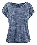 DOTIN Damen T-Shirt Rundhals Kurzarmshirt Lose Stretch Sommer Oberteil Casual Bluse Tops, Blau, XL