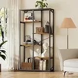 Flycity Bücherregal, Freistehendes Bücherregal aus Holz mit 4 Regalböden, Metallrahmen, Stabil und Langlebig, Geeignet Für Wohnzimmer, Schlafzimmer, Büro, Arbeitszimmer, 80 x 30 x 170 cm, Braun