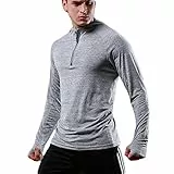 FELiCON Herren Zip Langarm Kapuzen T-Shirt Schnell trocknend Warm-up Sweatshirt Laufen Jogging Top T Herrenbekleidung Base Layer Sportswear Hoodie-(Hellgrau,S)