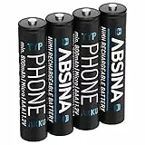 ABSINA AAA Akku für Gigaset Telefon 4er Pack - NiMH Akku AAA 800mAh - Akkus wiederaufladbar für CL660HX, A415, A400, C300, C430, C475, C530, AS690, E290, 520HX UVM - Aufladbare Batterien