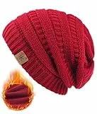 CAOZITOU Mütze Damen Winter, Beanie Wintermütze Thermo Warm Fleece, Weiche Strickmütze für Outdoorsport (Winerot)