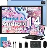 Tablet 10 Zoll 22 GB RAM + 128 GB ROM (2 TB erweiterbar), Octa-Core, GMS Tablet, Touchscreen, WiFi 6, 5G WLAN, Widevine L1, 8000 mAh, GPS, Tablets mit Tastatur + Maus und Case, Blau