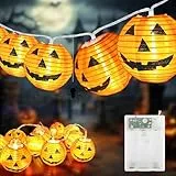 Kimuwote Halloween Lichterkette Batterie, 6M 20 LED Orange Kürbis Lampion Lichterkette Batteriebetrieben, 2 Modi Wasserdicht Lichterkette für Außen Innen Deko, Party, Halloween Dekorations