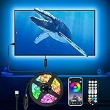 Daymeet TV LED Hintergrundbeleuchtung, 5M USB TV LED Streifen Fernseher für 55 bis 85 Zoll TV PC Monitor LED Strip, RGB Musik Sync Steuerbar via App led fernseher beleuchtung für Room, Küche, Party