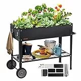 VEVOR Hochbeet mit Rädern Pflanzkübel Blumenkasten Garten Pflanzkasten Terrassen Gemüsebeet Gartenbeet Pflanzbeet Schwarz 110x49,5x80cm verzinktem Stahl ideal für den Anbau von Gemüse Obst Kräutern