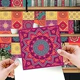 WALPLUS Fliesenaufkleber Küche 15x15cm Klebefolie Fliesenoptik Hitze- und Wasserbeständig Fliesenfolie Küche Abnehmbare Buntes Mandala Mehrfarbig Fliesen Sticker 24 Stück