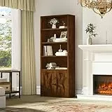YITAHOME Bücherregal, Bodenstehend Standregal mit Schrank, Industrieregale, Lagerregal, Holzwürfelregal, hoher Lagerschrank für Wohnzimmer, Arbeitszimmer, Küche, Heimbüro, Vintagebraun