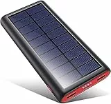 Solar Powerbank 26800mAh, QTshine Extrener Akku Solarladegerät, Tragbares Power Bank Pack mit 2 Ausgängen speziell für Aktivitäten im Freien, Kompatibel mit iPhone 16/15 ProMax Samsung Huawei Rot