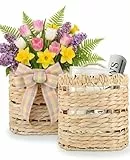 AceList Geflochtener Hängekorb für Haustür, 2er-Set, handgewebter Wasserhyazinthen-Hängekorb, natürliche Weiden-Aufbewahrungsbehälter mit Griffen, dekorativer Boho-Organizer für Haus, Garten