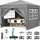 Pop-Up Pavillon, 3x3m Faltpavillon Wasserdicht Stabil, Gartenzelt UV Schutz 50+, Partyzelt mit Tragetasche, Höhenverstellbar Faltbar Gartenzelt mit 4 Seitenwänden, für Garten, Party (3 * 3 Grau)