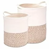 Decorasian Wäschekorb aus Jute und Baumwolle – Wäschesack groß und rund – großer Wäschesammler mit Griffen – Laundry Basket für Kinder - 2er Set S + M