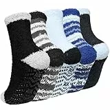 LOFIR Kuschelsocken Warme Socken für Herren: Winter Dicke Flauschige Thermosocken mit Noppen für Männer - ABS Wintersocken Stoppersocken Haussocken für Weihnachten Geschenke 5 Paar Mehrfarbig 43-46