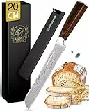 KRUSTENZAUBER Scharfes Brotmesser mit Wellenschliff mit 20cm Klingenlänge, Großes Brotschneidemesser mit edlem Holzgriff für präzises und müheloses Brot Schneiden, Sägemesser für Brot & Brötchen