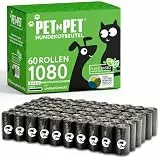PET N PET Hundekotbeutel, 1080 Stück (60 Rollen), extra dick & reißfest Hundekotbeutel, 41% pflanzenbasiert, geruchlos, auslaufsichere Kotbeutel für Hunde & Katzenstreu, Schwarz