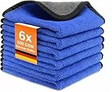 Kemes Mikrofasertücher Auto Innenraum Haushaltsreinigung Putztücher 500GSM Mircofaser Poliertuch 30x30cm (Blau, 6)