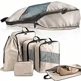 Packing Cubes Compression, 6-teilig Kompressions Packwürfel Koffer Organizer für Rucksack & Koffer Ultraleicht Erweiterbar Kofferorganizer Reise Würfel