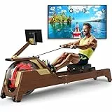 VOWVIT Rudergerät für zuhause: Wasser-Rudergerät aus Holz mit vertikalem Wassertank, Bluetooth-fähig, für Benutzer bis 210CM, 2 Jahre Garantie (Gold)