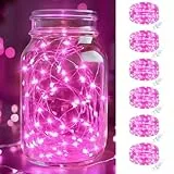 btfarm 6 Stück LED Lichterkette mit Batterie Klein, 2M 20LED Mini Lichterkette Batteriebetrieben, Wasserdicht Lichterkette Draht mit Knopfzelle für Weihnachten Hochzeit Party Innen Deko, Rosa
