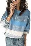 ANCAPELION Lässiger Damen-Pullover, Winter, Basic-Sweatshirt, langärmelig, gemütlich, Strickpullover, Tops, lockere Passform, Farbverlauf blau, Mittel