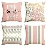 Artoid Mode Rosa Dahlien Geometrisch Kissenbezüge 4er Set, 40x40 cm Frühling Zierkissenbezug Cushion Cover Couch Wohnzimmer Außenbereich Deko