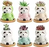Okllen 6er Pack Faultier Pflanzgefäß mit Bambustablett, Keramik Kleine Sukkulente Pflanzgefäß Niedliche Tier Pflanzgefäße Töpfe Geschenke für Luftpflanze, Pflanzenliebhaber, Indoor Outdoor, 6 Farben