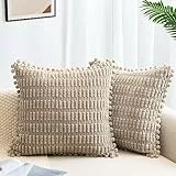 ZWJD 2er Set Kissenbezug 45x45 Kordsamt Sofakissen Weiche Kissenhülle Boho Kissenbezüge Dekokissen Moderne Kissen Deko für Couch Schlafzimmer Zuhause Auto Dekor Zierkissenbezüge Khaki