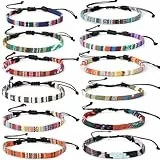 YWKJDDM Gewebte Armband, 12 Stück Freundschaftsarmbänder Gewebte Armbänder, Verstellbar Surfer Fußband für Damen Herren Handgelenk Fußkettchen