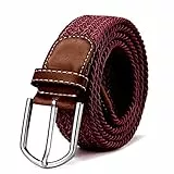 DonDon Stoffgürtel Stretchgürtel geflochten und elastisch Gürtel für Damen und Herren Länge 100 cm bis 130 cm bordeauxrot