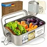Dimono® Lunchbox Brotdose 850ml Auslaufsichere Bento-Box Brotzeit-Dose aus Edelstahl; Wasserdichte Nachhaltige Dose mit Fächer & Dichtungen