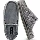 ONCAI Hausschuhe Herren Komfort Plüsch Pantoffeln Streifen Orthopädische Hüttenschuhe Wärme Flauschig Cord Slippers mit Memory Foam Rutschfest Gummisohle Grau Größe 44
