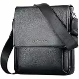 Leathario Herren Umhängetasche veganes Leder Schultertasche Herrentasche mit Großer Kapazität für Alltag Freizeit Arbeit Schwarz