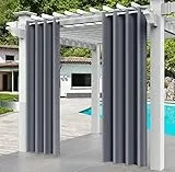 Comlax Outdoor Vorhänge Wetterfest, 132x275cm Grau Vorhänge Blickdicht Balkon Pavillon mit Ösen Wasserdicht Sichtschutz Schutz Für Veranda/Garten/Schiebetür/Pavillon, 1 Stück