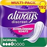 Always Discreet Inkontinenzeinlagen Normal, 192 Binden (8 x 24 Stück), diskreter Schutz & hohe Saugstärke, geruchsneutralisierend