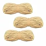 3 Stück 50 g Bast Raffia, Natur Raffiabast, Naturbast zum Basteln, Weben und Gärtnern, für Deko Geschenk Karton Pakete