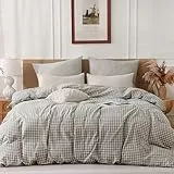 TOCOMOA Bettwäsche 135x200 Kariert 4teilig, 100% Gewaschene Baumwolle Bettwäsche-Sets Beige, Leinenoptik und Atmungsaktiv Bettwaren mit Reißverschluss, 2 Bettbezug und 2 Kissenbezug 80x80 cm