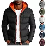 EMATOP Winterjacke Herren Warm Baumwolle Steppjacke Langarm Sport Daunenjacke Freizeit Einfarbig Wintermantel mit Kapuze Pufferjacke Winter Outdoor Jacke Winddicht Mantel Bequem Wanderjacke