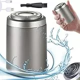 Rasierer Herren Elektrisch, 2025 Neu Mini Elektrischer Rasierer Herren, Tragbarer Elektrorasierer Herren 2 in 1 Wasserdicht Kabellos Rotationsrasierer für Gesicht Nass und Trockenrasierer (A-Silber)