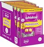 WHISKAS Knuspertaschen Katzensnacks Huhn & Käse 6 x 60g – Snacks mit Huhn und Käse für Katzen
