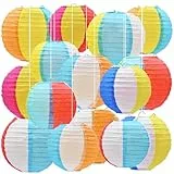 Papierlaternen mit Strandkugeln, bunte hängende Dekorationen mit Band und Rahmen, für Pool-Party, Sommerluau, Outdoor-Geburtstag, 15 Stück