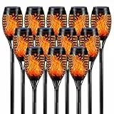 LQWELL Solarleuchten Solar Fackellicht für Außen Garten 12 Stück 12 LED Solarlampe mit Realistischer Flammeneffekt IP65 Wasserdicht Gartenfackeln Solar Weg Hinterhöfe Rasen Beleuchtung (12 Stück)