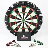 LION HOME SPORTS Hochwertige Sisal Steeldartscheibe | Mit Aufhänger & 6 Dartpfeilen, sowie Aufbewahrungsbox | Verstellbarer Zahlenring | 45cm Durchmesser | Langlebiges Material für präzise Treffer