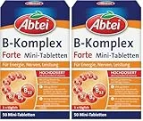 Abtei Vitamin B-Komplex Forte - Für Energie, Nerven, Leistung - Mit allen 8 B-Vitaminen und Biotin - Hochdosiert - Glutenfrei, laktosefrei, vegan - 50 Mini-Tabletten (Packung mit 2)