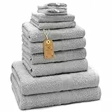 Green Mark Handtuch-Set mit 10 Teilen – 100% Baumwolle – 4 Handtücher 50×100 cm, 2 große Duschtücher 70×140 cm, 2 Gästetücher 30×50 cm und 2 Waschhandschuhe – Silbergrau
