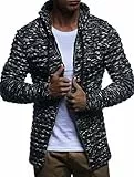 Leif Nelson Strickjacke Herren mit Kapuze & Reißverschluss (Schwarz, Größe M) - Strick Sweatjacke Männer Cardigan für Winter Baumwolle