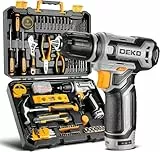 DEKO Werkzeugkoffer Gefüllt, 133-teilig Werkzeug Set für Reparaturen im Haushalt und Heimwerken, mit Bohrschrauber 12 V Akkuschrauber Bohren und Anziehen/Lösen von Schrauben, Grau