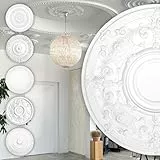 HEXIM Perfect Stuckrosette aus PU hartschaum - Deckenrosette weiß, Zierelement, Stuck (B3008, Ø 715mm) Wanddekoration Schlafzimmer Lampe Rosette rund