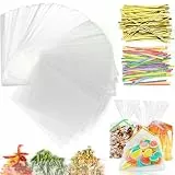 Tigvio 90 Stück Cellophantüten, 25x15 cm Geschenktüten Transparent, Durchsichtige Tüten Zellophantüten mit 90 Metallischen Bindebaender, Süßigkeiten Tüten für Mitgebsel Kindergeburtstag Gastgeschenke