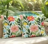 Lewondr wasserdichte Outdoor Kissenbezüge, 2 Stück Wasserdicht Kissenbezüge mit Blumenmuster für Frühling und Sommer, Quadratische Dekorative Outdoor-Couch-Kissenbezug für Garten, 45x45cm