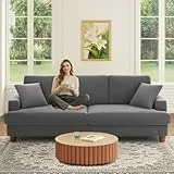 Kidirect Cord Sofa 3 Sitzer, 221CM Bequemes Couch 53CM Extra Tiefe Sitze, Sofa Wohnzimmer Werkzeugfreie Montage, Big Sofa Couch mit 2 Kissen, Modernes Couch fürs Büro, Schlafzimmer Sofas Grau